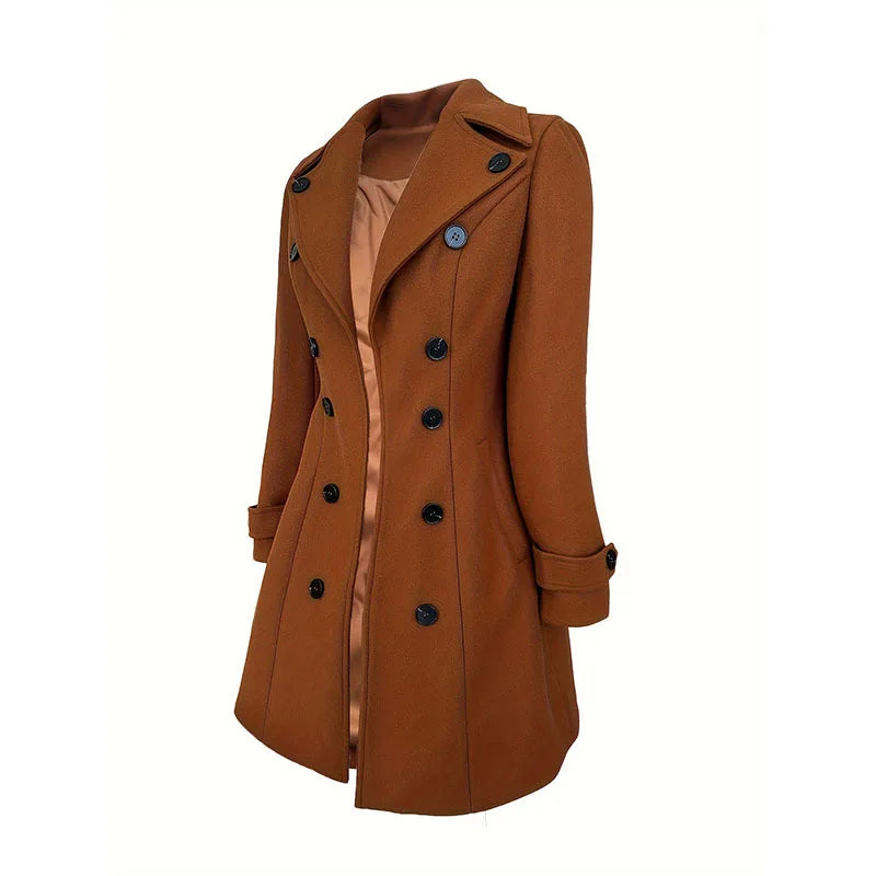 Women's camel wool coat side view, loose fit suit collar jacket – Casual Flow Shop
