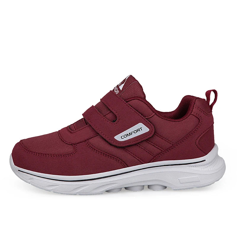 Wine Red wide fit sneakers for men – orthopedic support, sizes 35-46