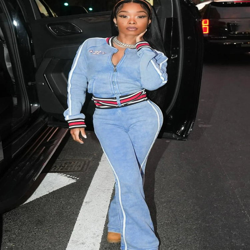 women casual tracksuit blue two piece