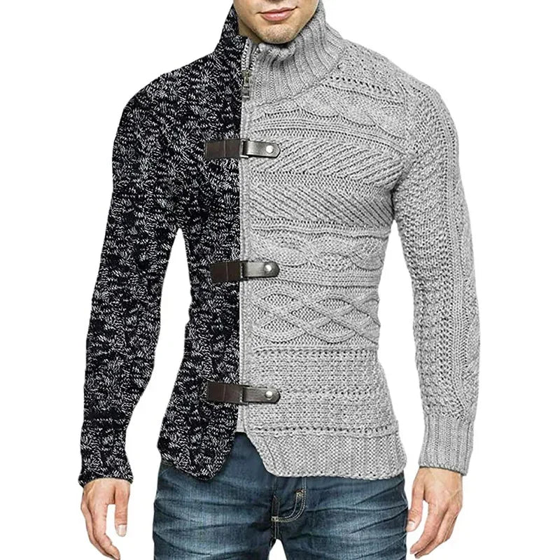 Men's Asymmetric Knit Sweater Coat Grey  - At Casualflowshop