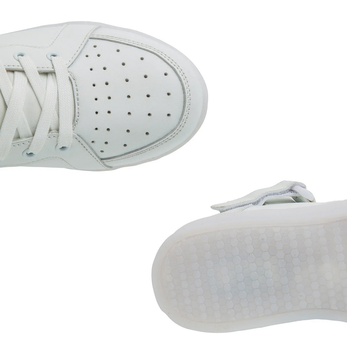 Kids’ LED high-top sneakers with light-up soles, laces, and an adjustable ankle strap.