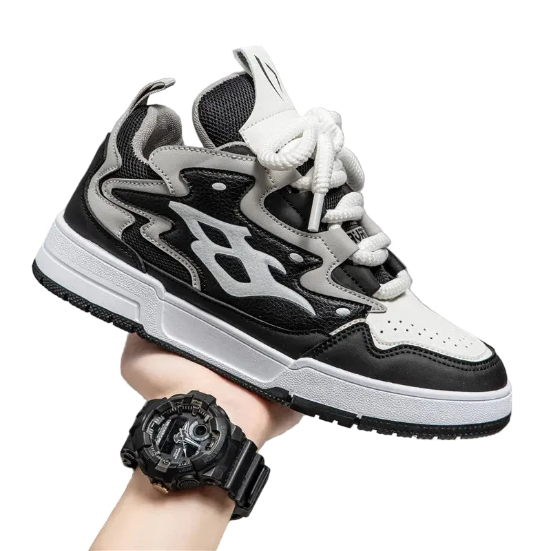 Front view of men’s black and white retro chunky sneakers