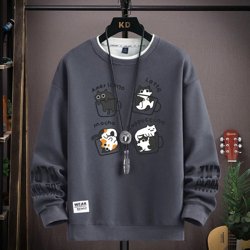 Kawaii Cat Sweater Men – Japanese Cartoon Print Pullover - CasualFlowshop
