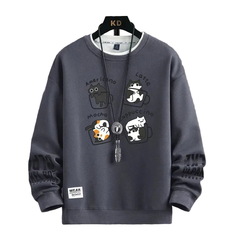 Kawaii Cat Sweater Men – Japanese Cartoon Print Pullover - CasualFlowshop