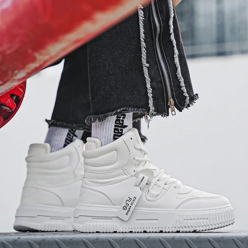 Women's high-top street sneakers in white – stylish, breathable, and non-slip casual shoes