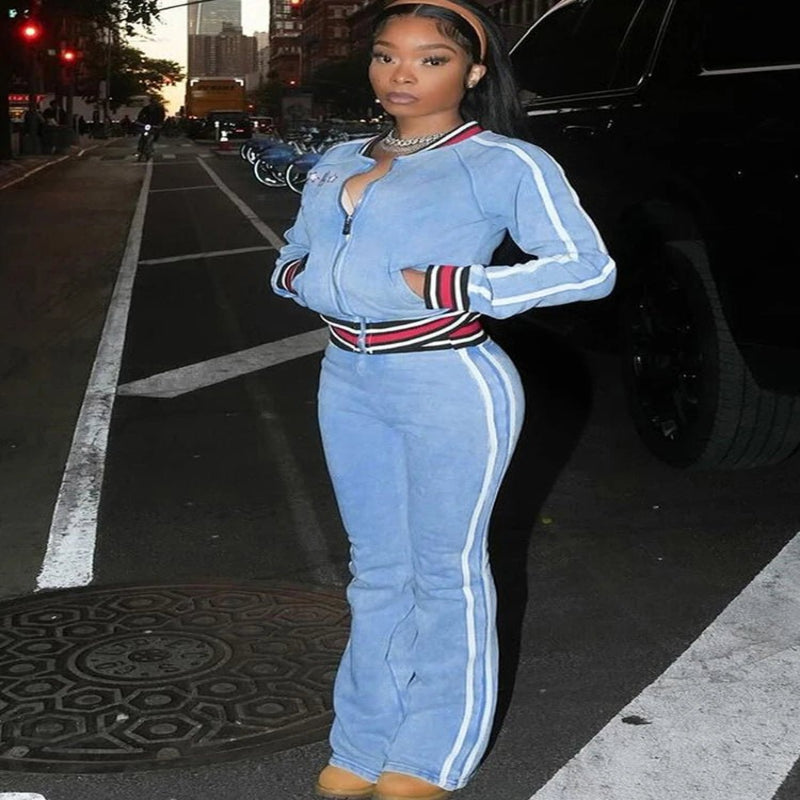 women streetwear tracksuit blue outfit