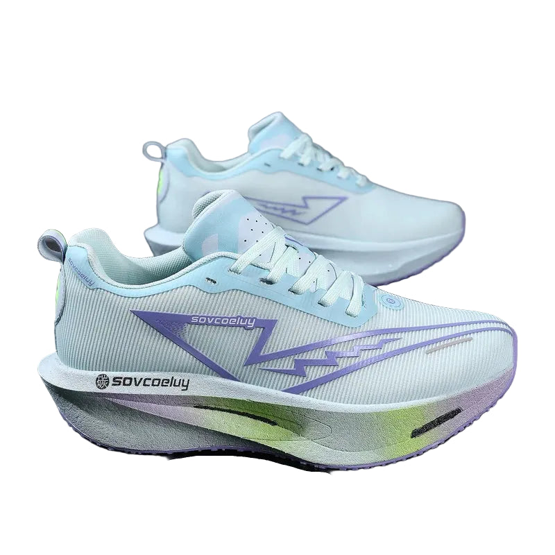 Unisex carbon plate running shoes in blue – lightweight non-slip design