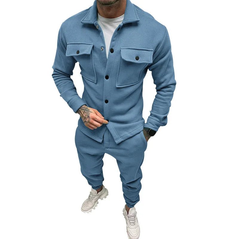  Blue streetwear tracksuit set for men with slim fit jacket and joggers