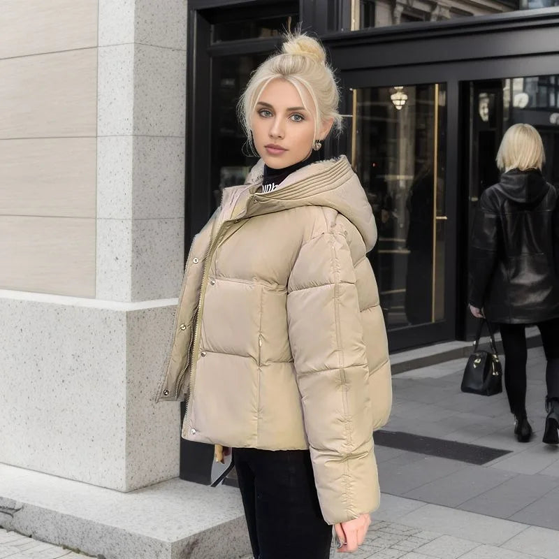 Women’s Cozy Elegance Short Cotton Jacket in solid color, front view