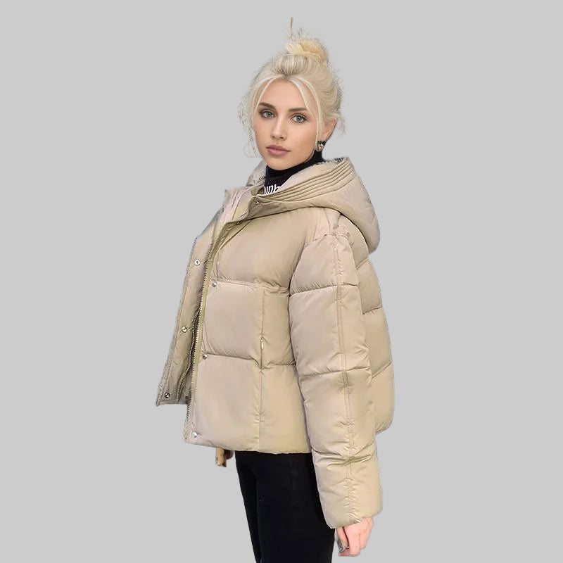 Women’s Cozy Elegance Short Cotton Jacket in solid color, front view