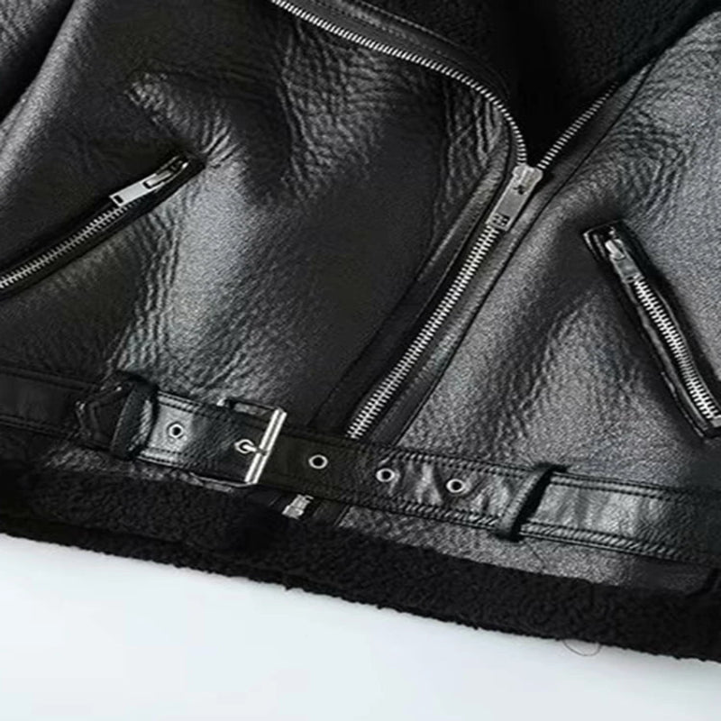 Women’s Shearling Leather Coat – Faux Fur Winter Jacket with Soft Lining - CasualFlowshop