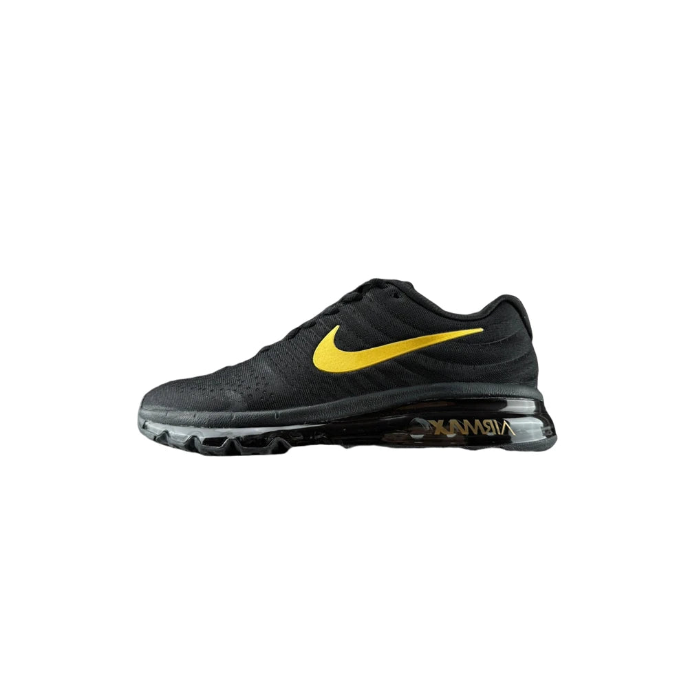 Black Nike Alpha Trainer 6 Air Cushion Shoes with yellow Nike logo on a white background