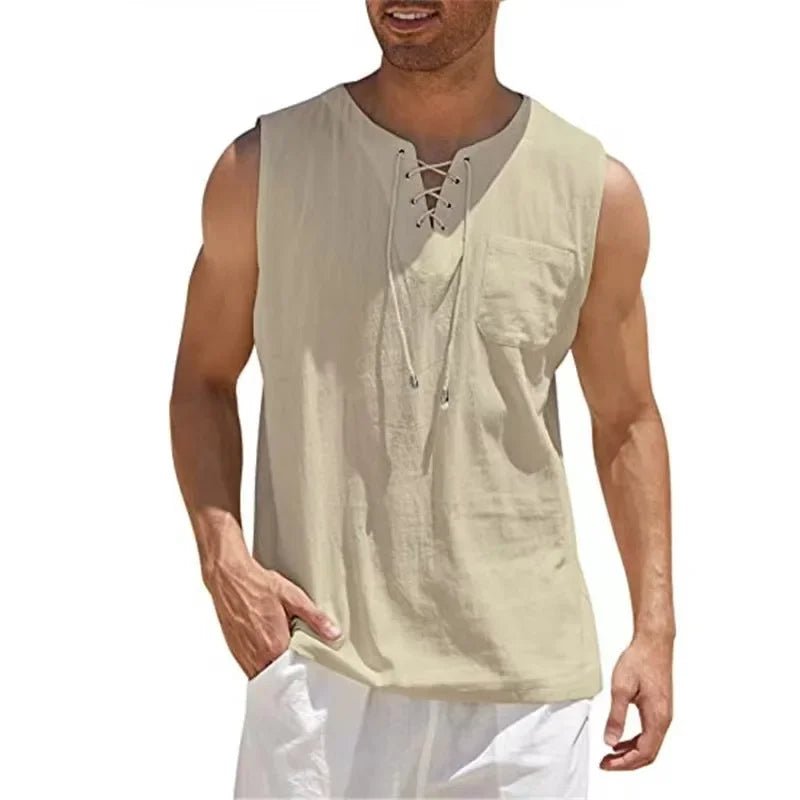 CasualFlowshop Breeze Henley Tank Navy Blue Summer Vibes - CasualFlowshop