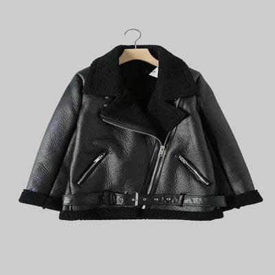Women’s Faux Shearling Leather Coat – Warm Biker Winter Jacket