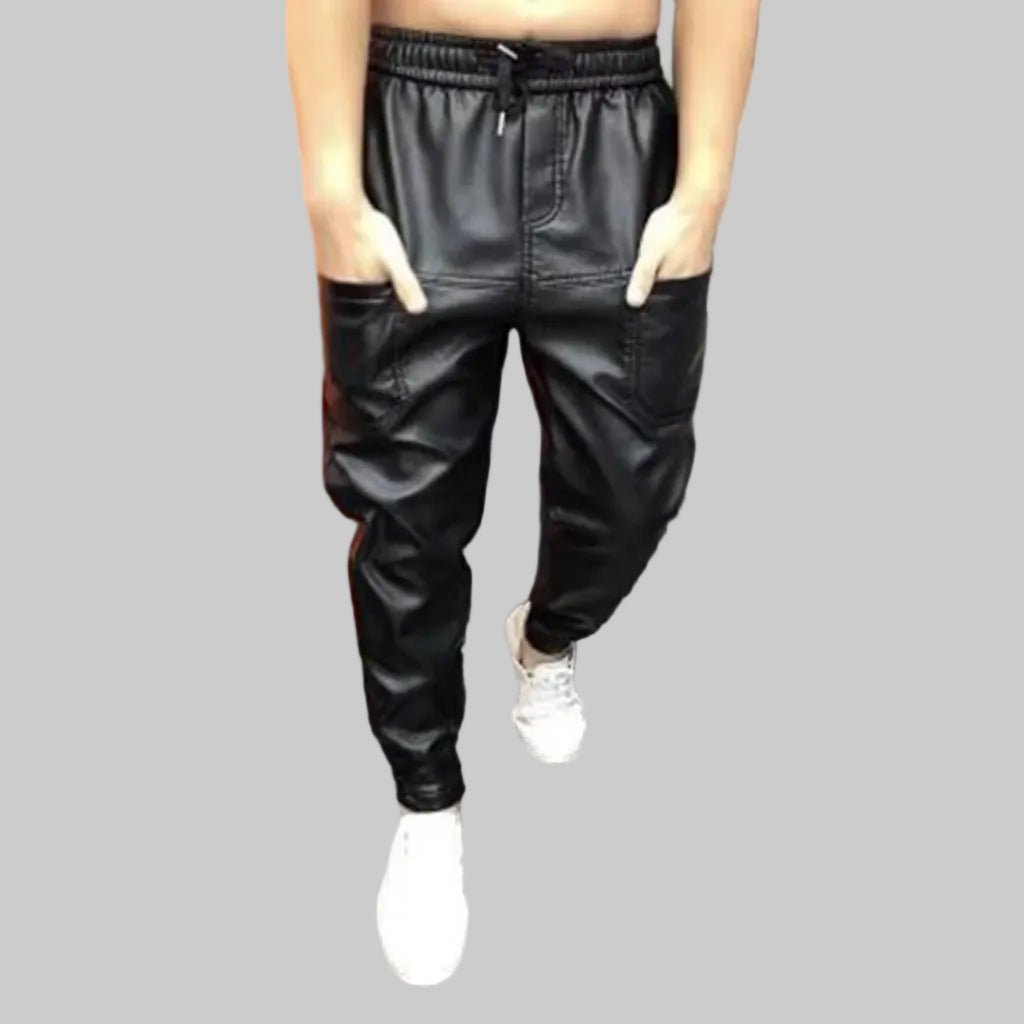 men's faux leather jogger pants black