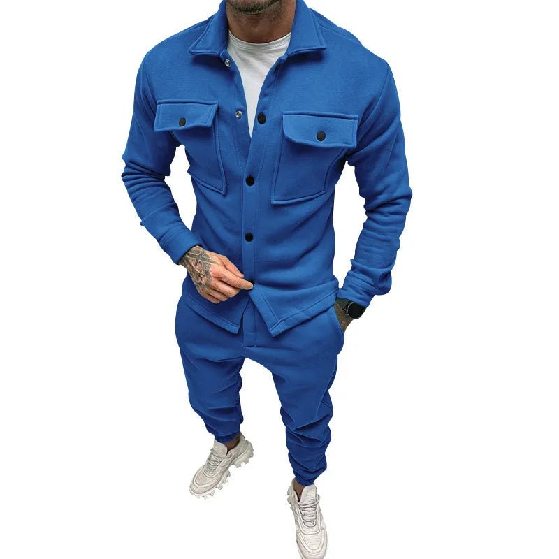 Blue streetwear tracksuit set for men with slim fit jacket and joggers