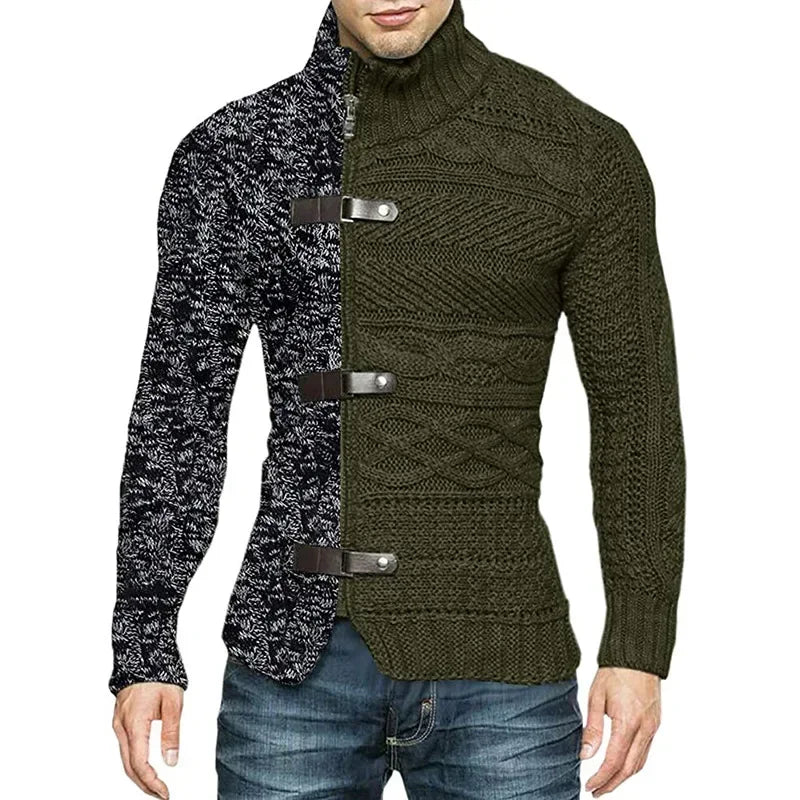 Men's Asymmetric Knit Sweater Coat Army green - At Casualflowshop