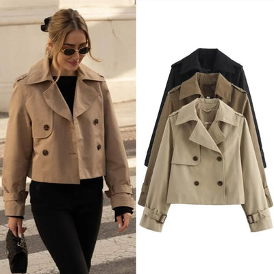 Women’s Cropped Trench Coat – Elegant Short Jacket for Autumn & Winter