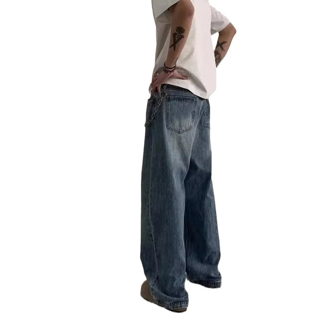 Men’s Hip Hop Fashion Wide - Leg Jeans – Loose Fit Vintage Streetwear Denim - CasualFlowshop