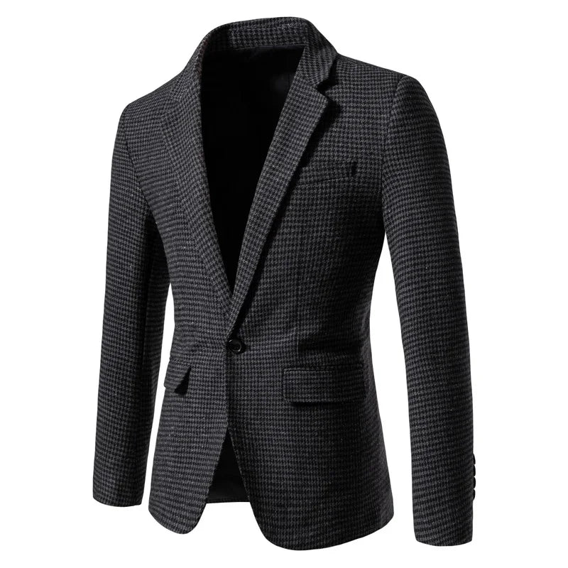 Men's houndstooth blazer in Dark Grey – slim fit formal jacket front view