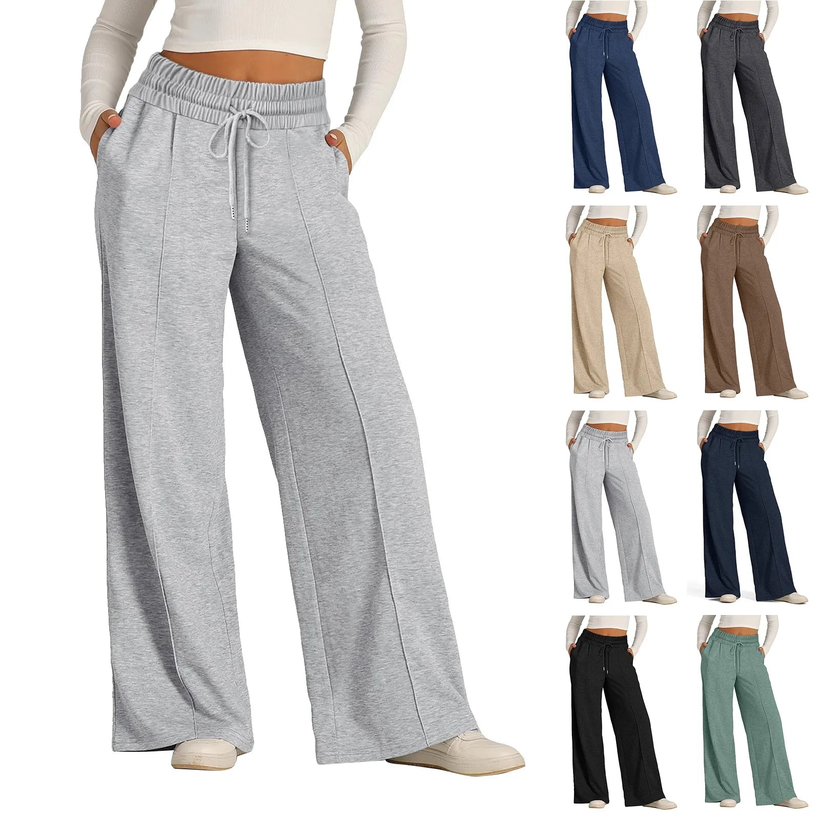 Casual Flow Wide Leg Pants in Dark Blue – Women's High Waist Lounge Pants