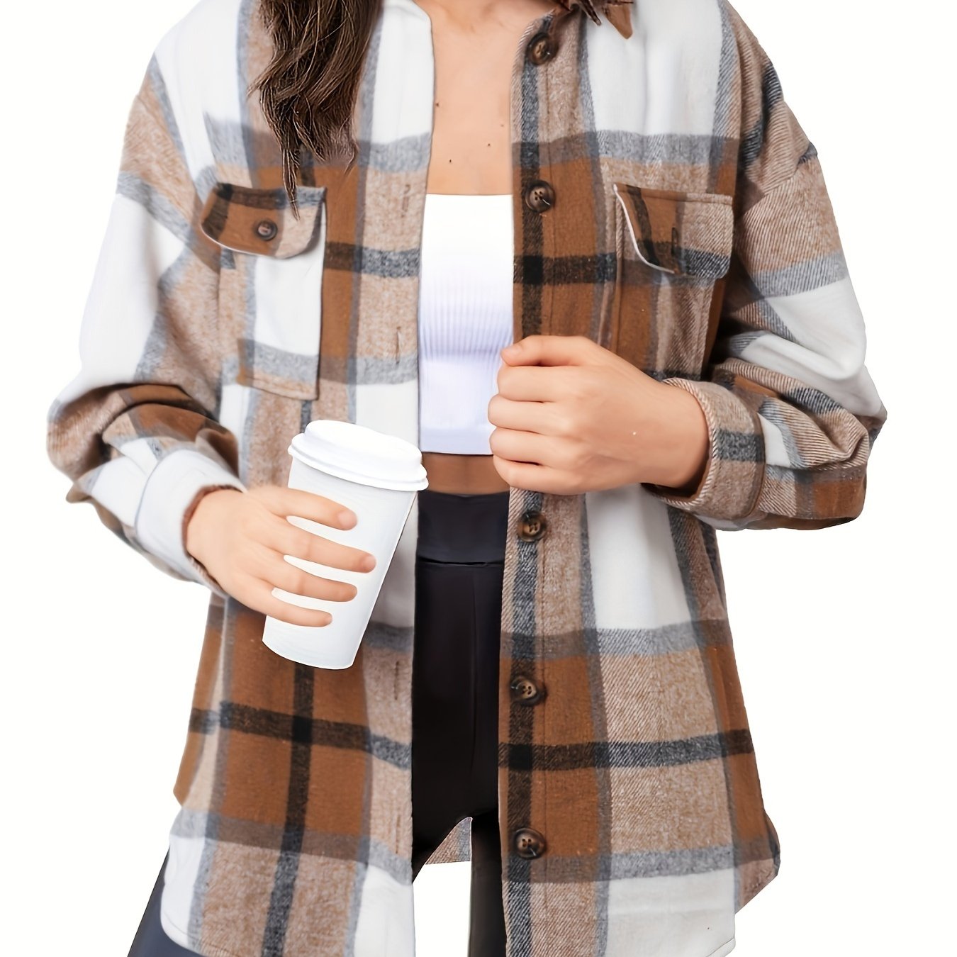 Women's Slim Wool Plaid Coat - Close-up of the plaid pattern on a wool coat