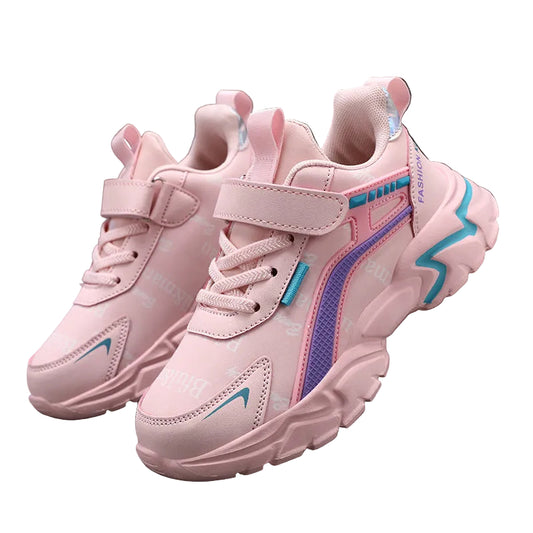 Kids waterproof leather sneakers in Pink Leather Surface – CasualFlowshop

