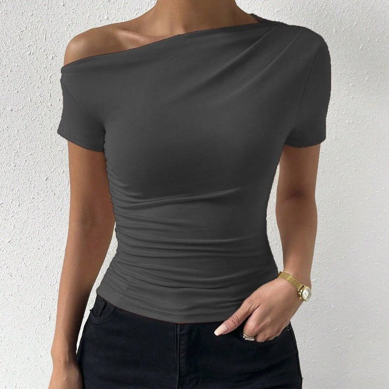 Slim-Fit Pleated Short Sleeve Top – Irregular Design - CasualFlowshop
