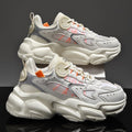 Men's Fashion Running Shoes – Stylish PU sneakers with breathable design and available in Black, White, and Beige.