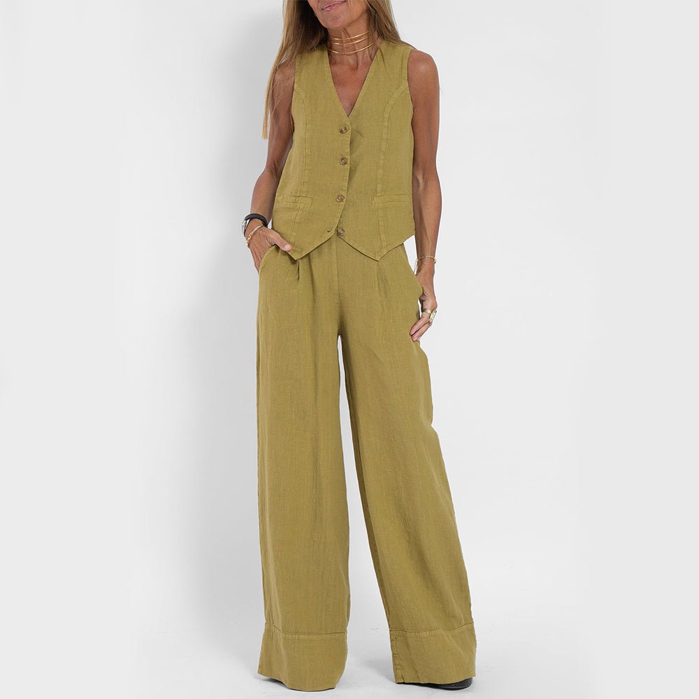 Summer V - Neck Vest and Loose Trousers Set for Women - CasualFlowshop