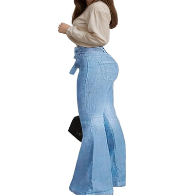 Women’s High Waisted Flare Jeans – Light Wash Stretch Denim