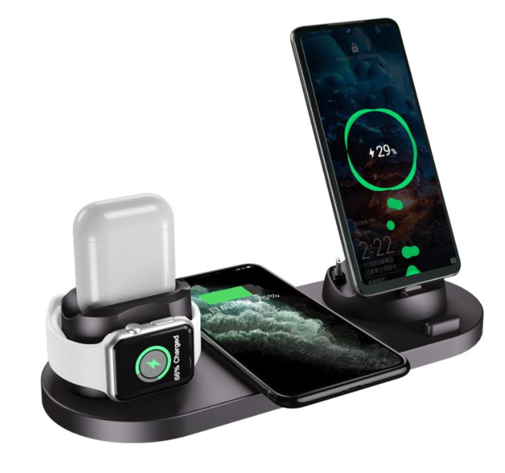 Wireless Charger Station charging multiple devices including iPhone, phone, and watch simultaneously - casualflowshop