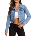 Women's Short Denim Jacket – Blue, Front View