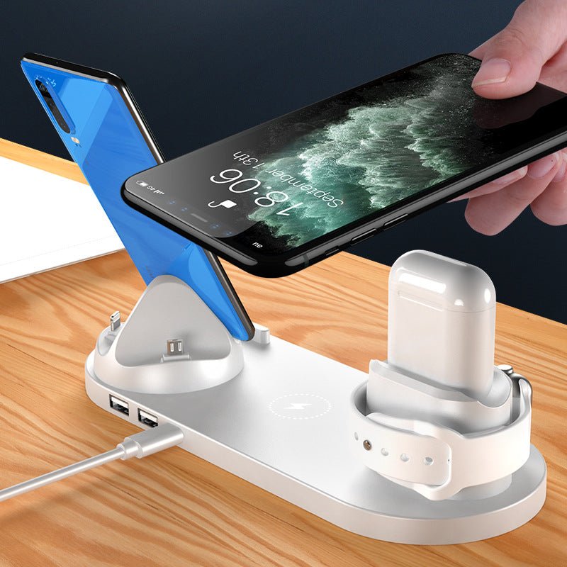 Wireless Charger Station charging multiple devices including iPhone, phone, and watch simultaneously - casualflowshop