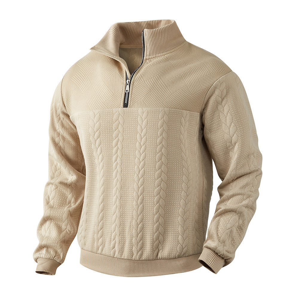 Men's Jacquard Quarter-Zip Pullover Hoodie - At Casualflowshop