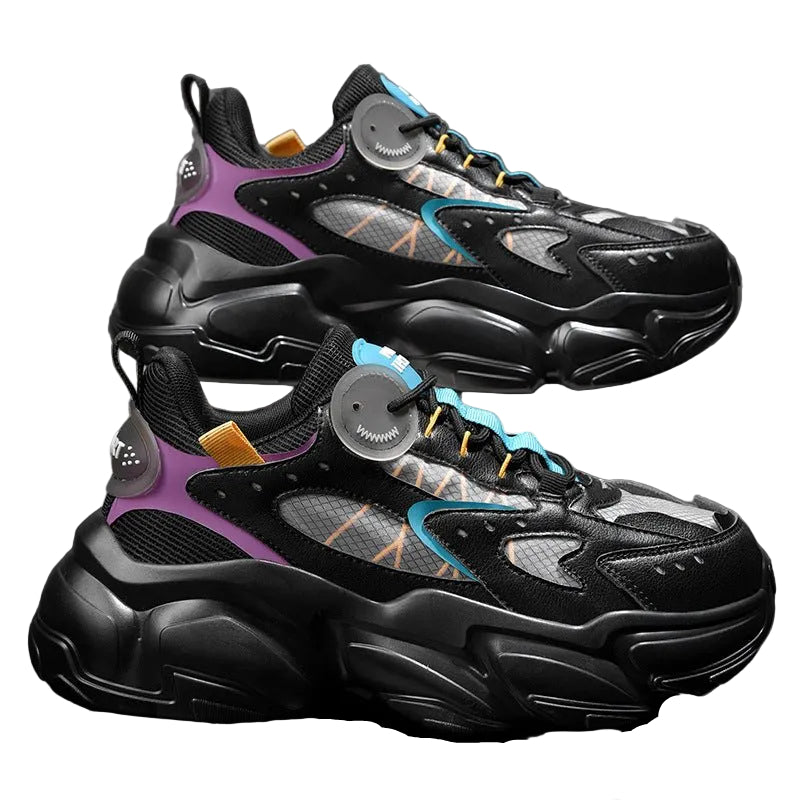 Men's Fashion Running Shoes – Stylish PU sneakers with breathable design and available in Black, White, and Beige.