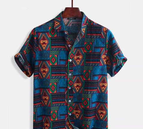 Men’s Printed Beach Shirt in Dark Blue – 100% Cotton