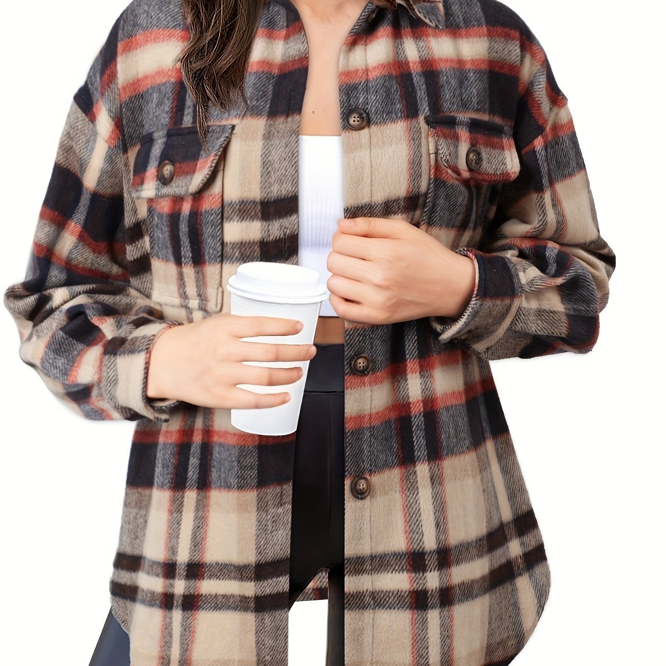 Elegant women's slim wool plaid coat with a chic, tailored fit, perfect for staying warm and stylish.