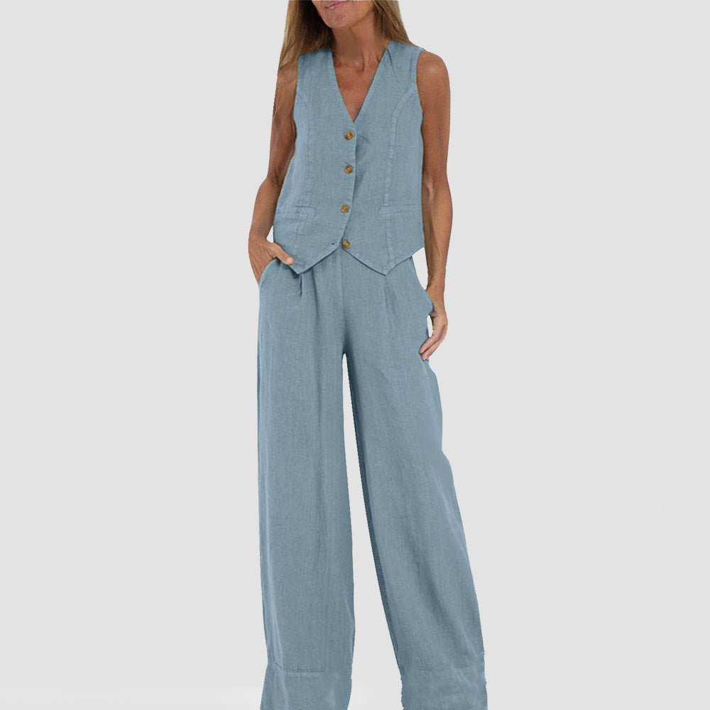 Summer V - Neck Vest and Loose Trousers Set for Women - CasualFlowshop