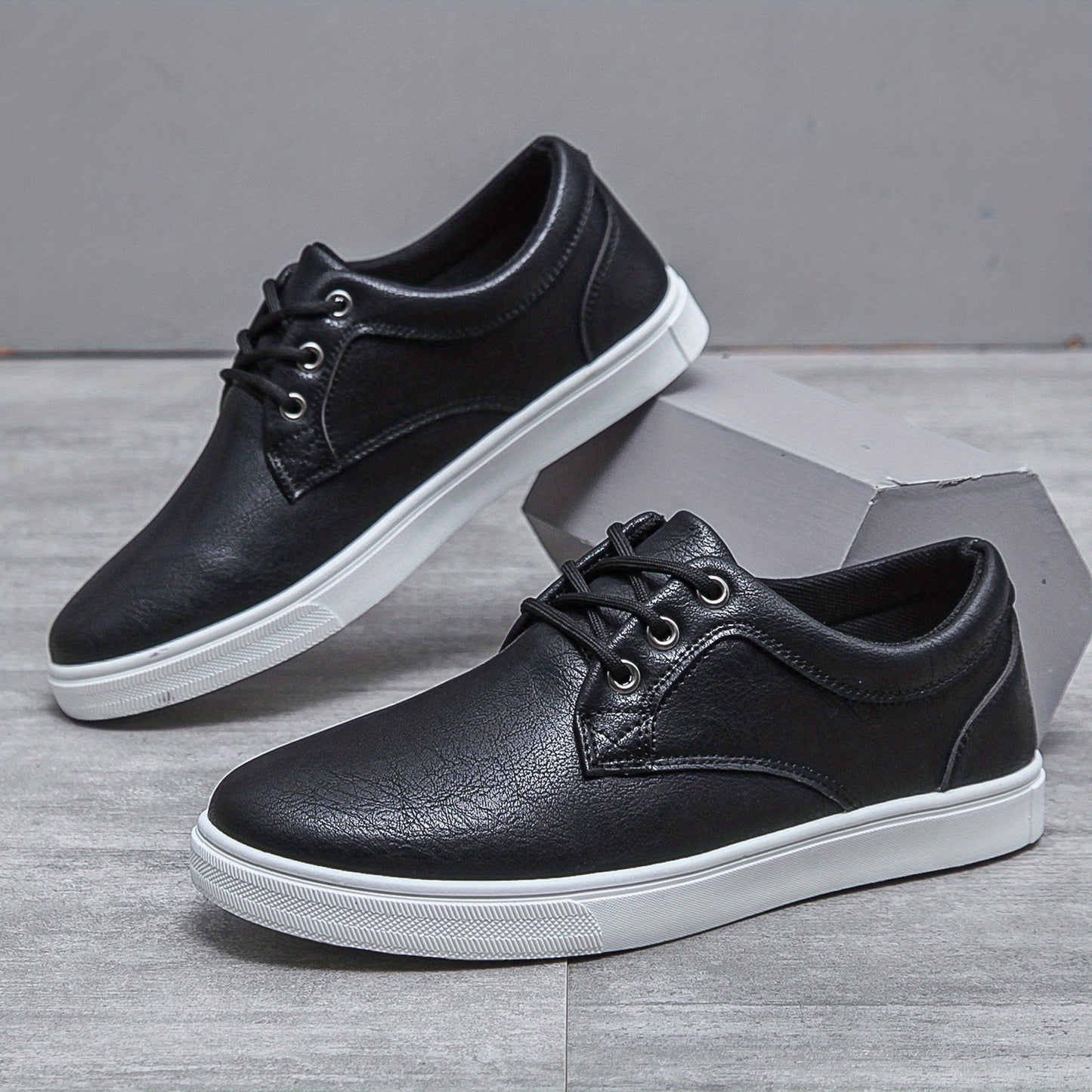 Men's PU Leather Skate Shoes with Cushioned Insole and Grippy PVC Outsole - CasualFlowshop