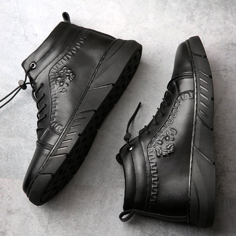 Men's All - Black Leather High - Top Sneakers – Urban Style - CasualFlowshop
