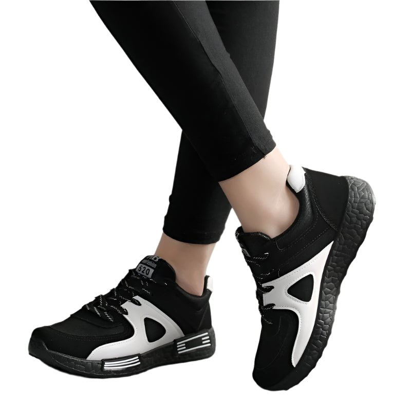 Women's Korean-style flat shoes with color-matching details and sponge cake sole – available in black and pink