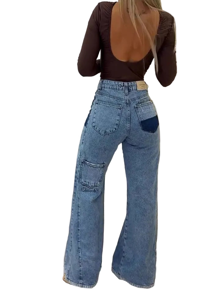 Women's high waisted flare jeans in light wash denim – full length silhouette
