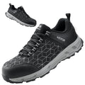comfortable black work sneakers with steel toe and cushioned sole