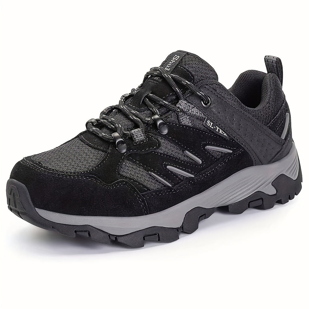 Black women’s non-slip hiking shoes with gray sole on a white background