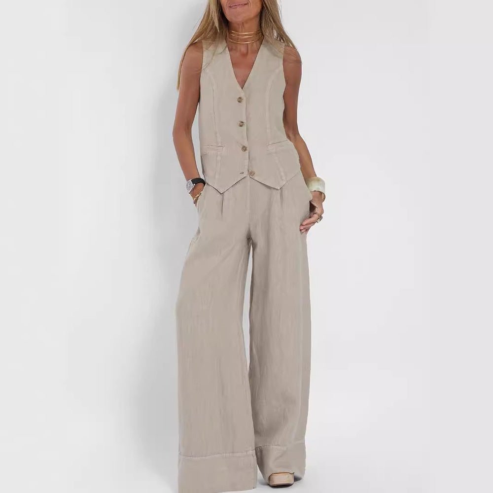 Summer V - Neck Vest and Loose Trousers Set for Women - CasualFlowshop