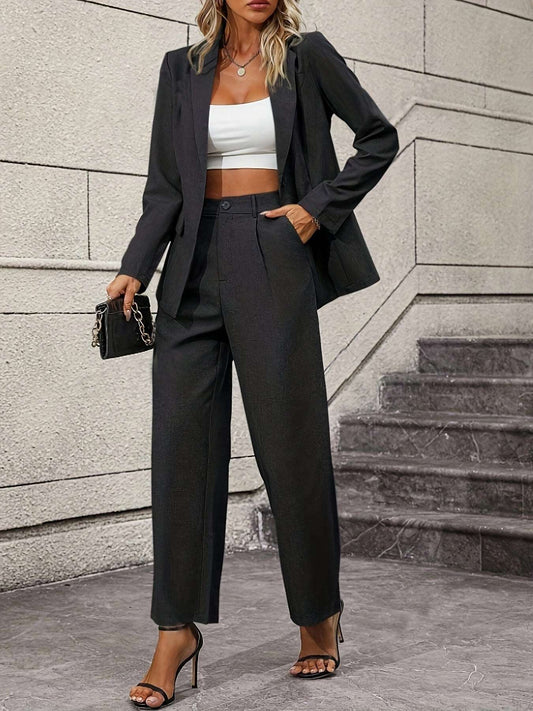 Contemporary Chic: Modern Floor - Length Pants Outfit with Tailored Jacket - CasualFlowshop