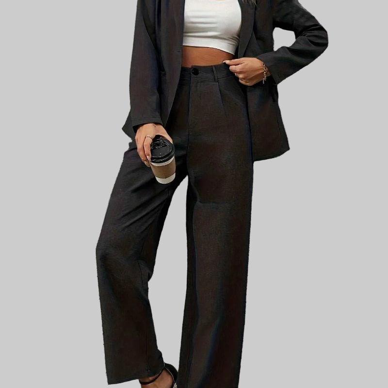 Contemporary Chic: Modern Floor - Length Pants Outfit with Tailored Jacket - CasualFlowshop