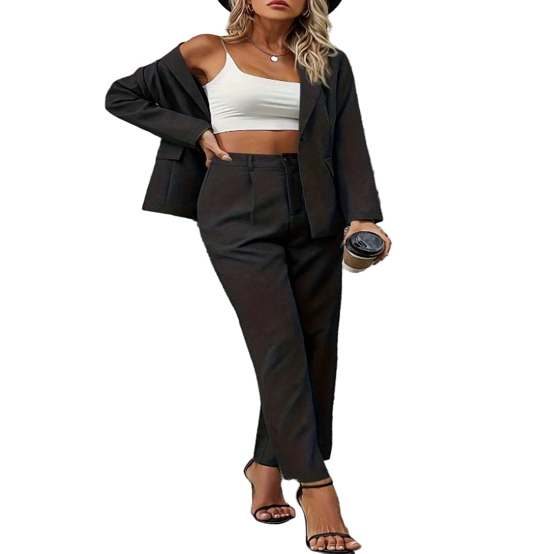 Contemporary Chic: Modern Floor - Length Pants Outfit with Tailored Jacket - CasualFlowshop