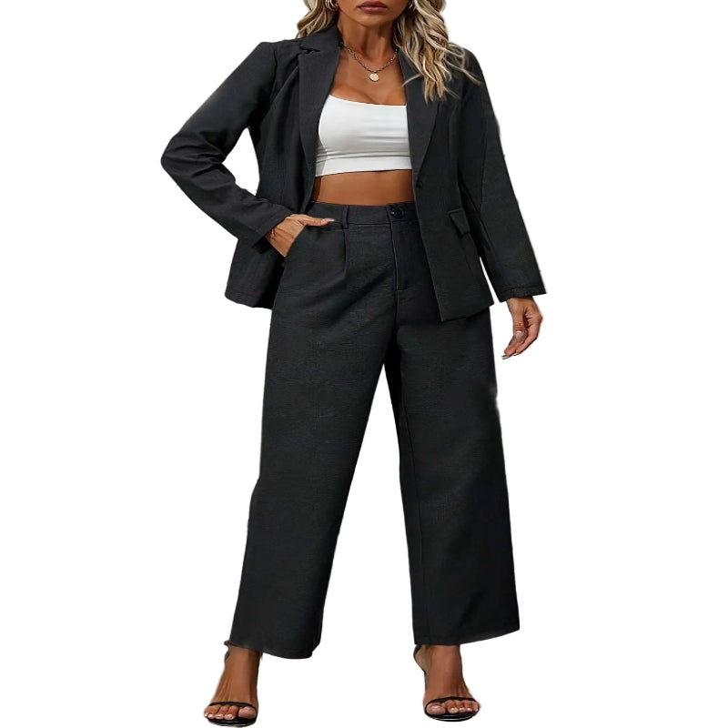 Contemporary Chic: Modern Floor - Length Pants Outfit with Tailored Jacket - CasualFlowshop